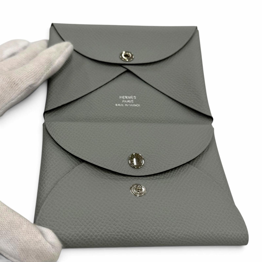 未使用品☆HERMES エルメス カルヴィ デュオ ヴォーエプソン ブルーグラシエ シルバー金具 セリエ金具 財布 K刻印 フランス製 袋付