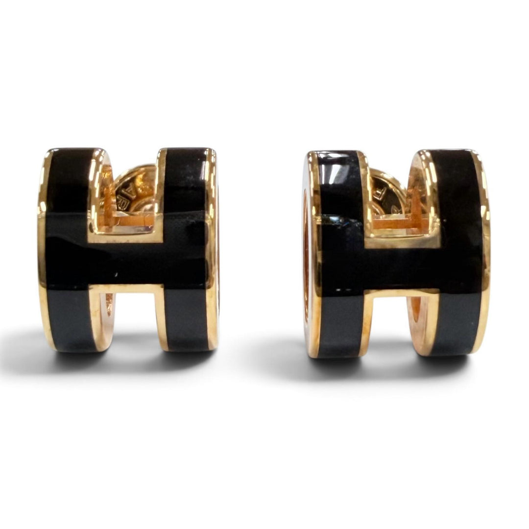 極美品☆HERMES エルメス ポップH ポップアッシュ ミニ ピアス アクセサリー ブラック ゴールド フランス製 レディース 箱・保存袋付き