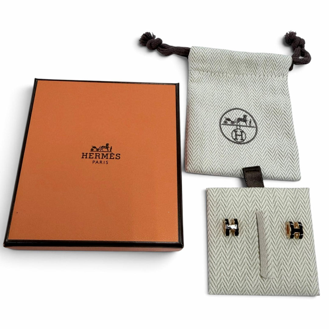 極美品☆HERMES エルメス ポップH ポップアッシュ ミニ ピアス アクセサリー ブラック ゴールド フランス製 レディース 箱・保存袋付き