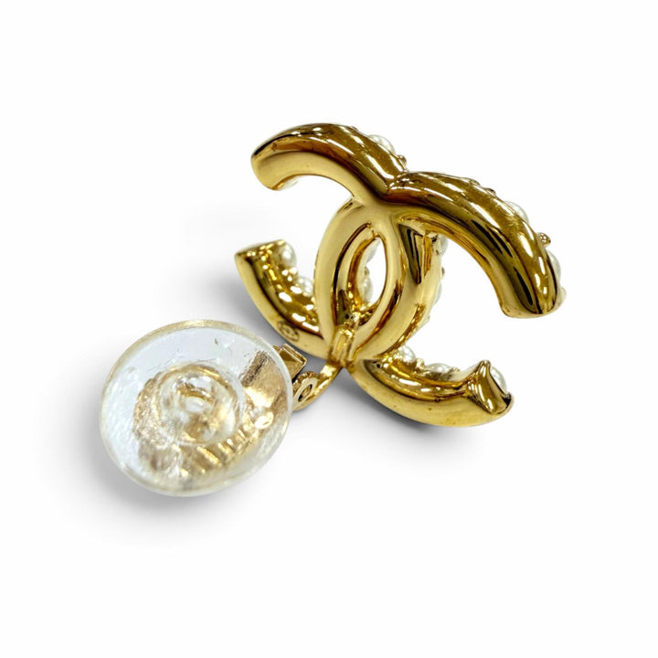 極美品☆CHANEL シャネル B24A ABD722 ココマーク エコパール ラインストーン イヤリング ゴールド イタリア製 レディース 箱・保存袋付