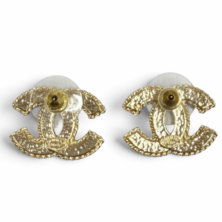 極美品★CHANEL シャネル F24P ココマーク メタル ピアス アクセサリー ゴールド ブラック フランス製 レディース