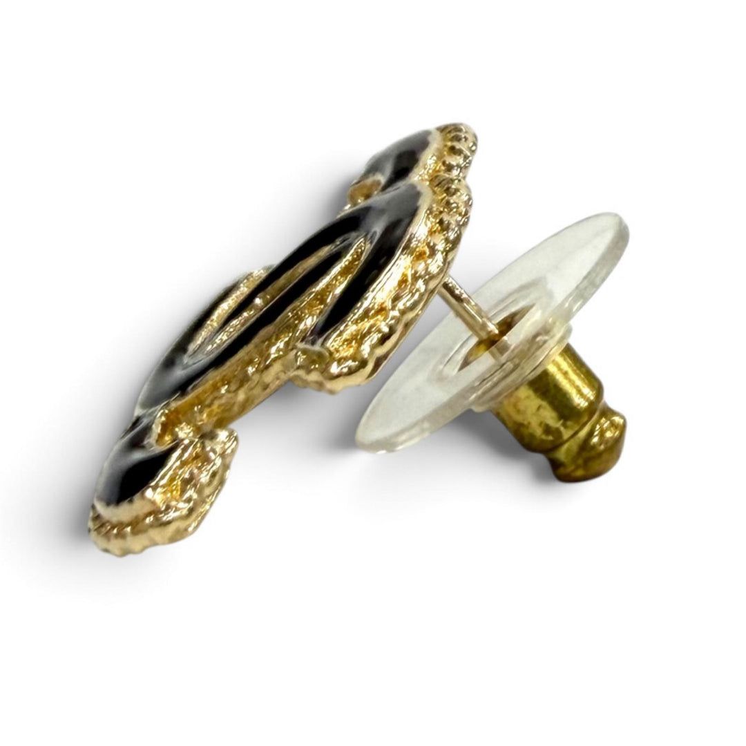 極美品★CHANEL シャネル F24P ココマーク メタル ピアス アクセサリー ゴールド ブラック フランス製 レディース