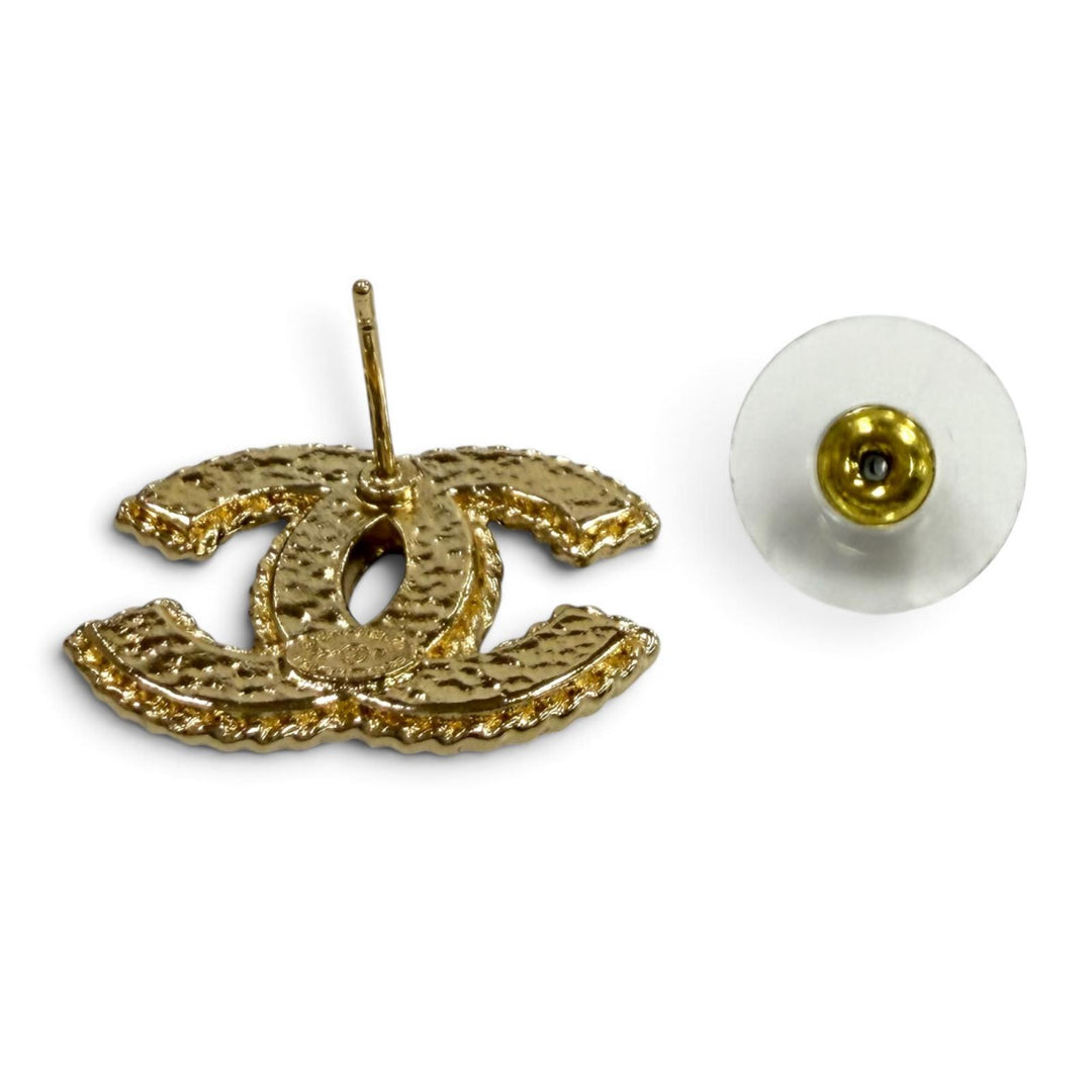 極美品★CHANEL シャネル F24P ココマーク メタル ピアス アクセサリー ゴールド ブラック フランス製 レディース