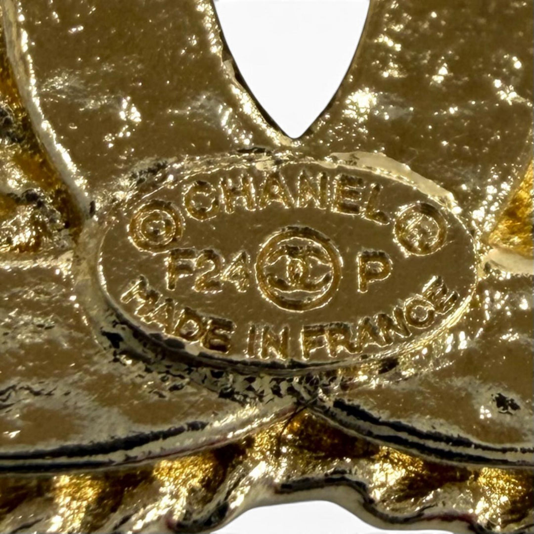極美品★CHANEL シャネル F24P ココマーク メタル ピアス アクセサリー ゴールド ブラック フランス製 レディース