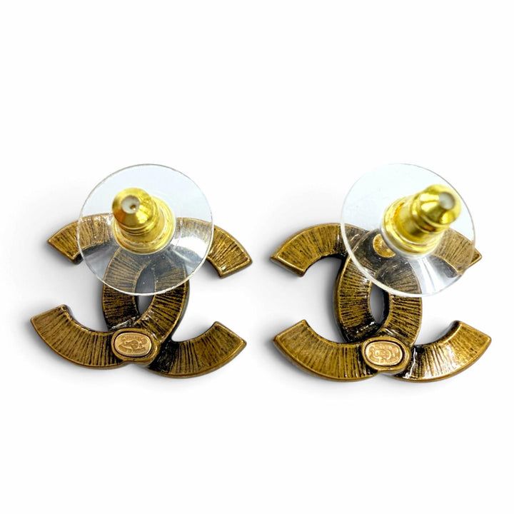 極美品☆CHANEL シャネル A24K メタル ココマーク アクセサリー ピアス アンティークゴールド フランス製 レディース 箱・保存袋付き