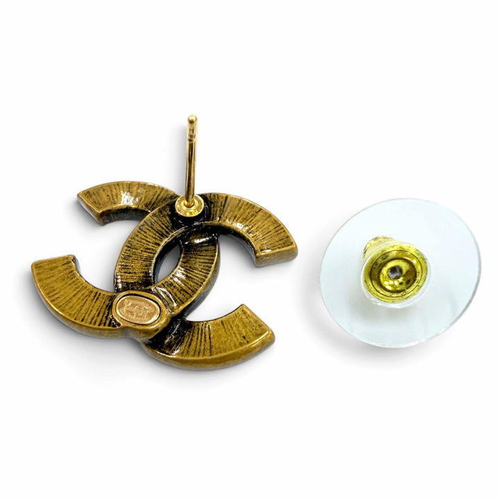 極美品☆CHANEL シャネル A24K メタル ココマーク アクセサリー ピアス アンティークゴールド フランス製 レディース 箱・保存袋付き