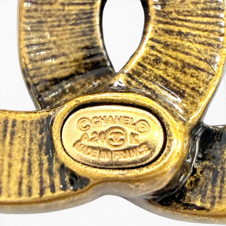 極美品☆CHANEL シャネル A24K メタル ココマーク アクセサリー ピアス アンティークゴールド フランス製 レディース 箱・保存袋付き