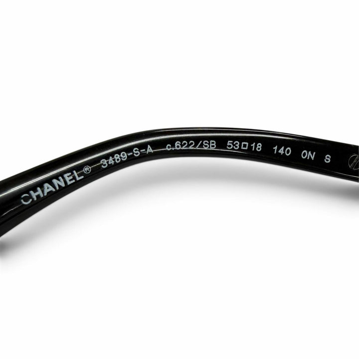 極美品△CHANEL シャネル 3489-S-A ココマークテンプル スクエア メガネ 眼鏡 アイウェア ブラック ゴールド金具 53□18 140 度なし 伊製