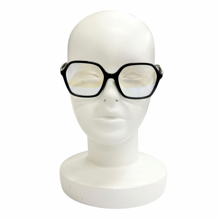 極美品△CHANEL シャネル 3489-S-A ココマークテンプル スクエア メガネ 眼鏡 アイウェア ブラック ゴールド金具 53□18 140 度なし 伊製