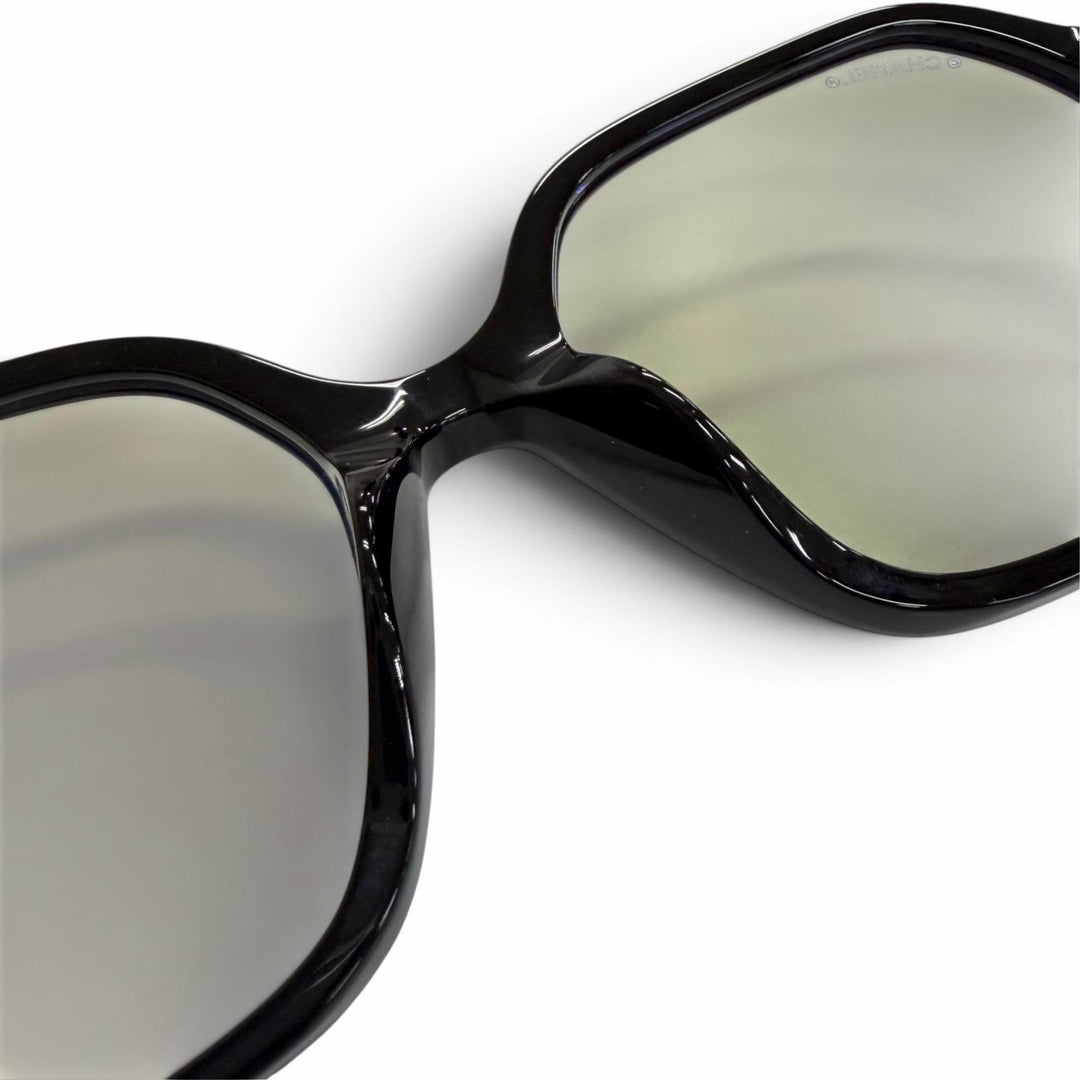 極美品△CHANEL シャネル 3489-S-A ココマークテンプル スクエア メガネ 眼鏡 アイウェア ブラック ゴールド金具 53□18 140 度なし 伊製