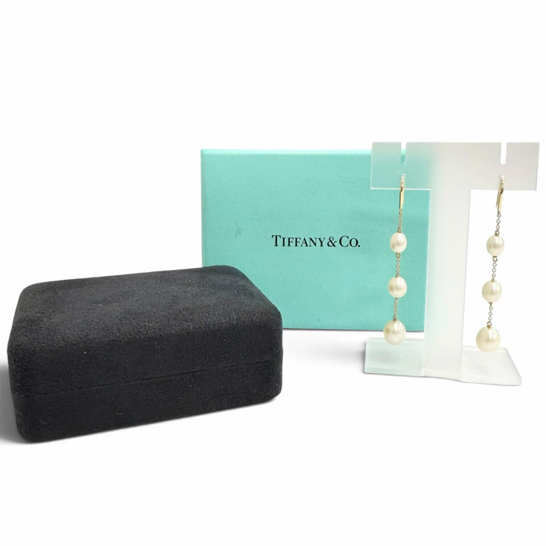 美品△TIFFANY&amp;Co. ティファニー エルサペレッティ バイ ザ ヤード チェーンピアス フレッシュウォーターパール 750(YG) 重量3.88g