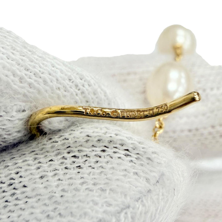 美品△TIFFANY&amp;Co. ティファニー エルサペレッティ バイ ザ ヤード チェーンピアス フレッシュウォーターパール 750(YG) 重量3.88g