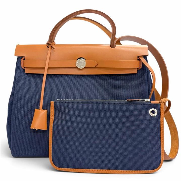 極美品△HERMES エルメス エールバッグジップ 31 PM トワルミリタリー ヴァッシュハンター ブルーマリン シルバー金具 2WAY W刻印 仏製