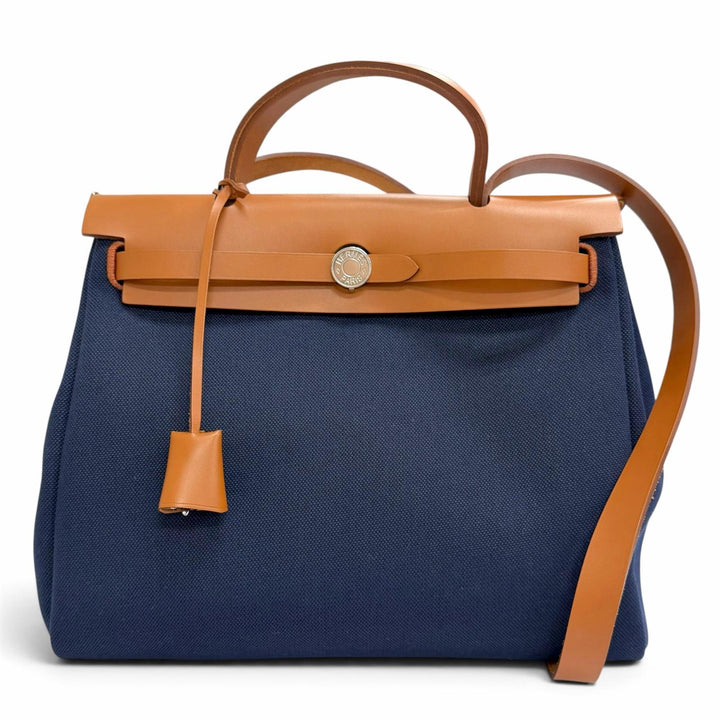 極美品△HERMES エルメス エールバッグジップ 31 PM トワルミリタリー ヴァッシュハンター ブルーマリン シルバー金具 2WAY W刻印 仏製