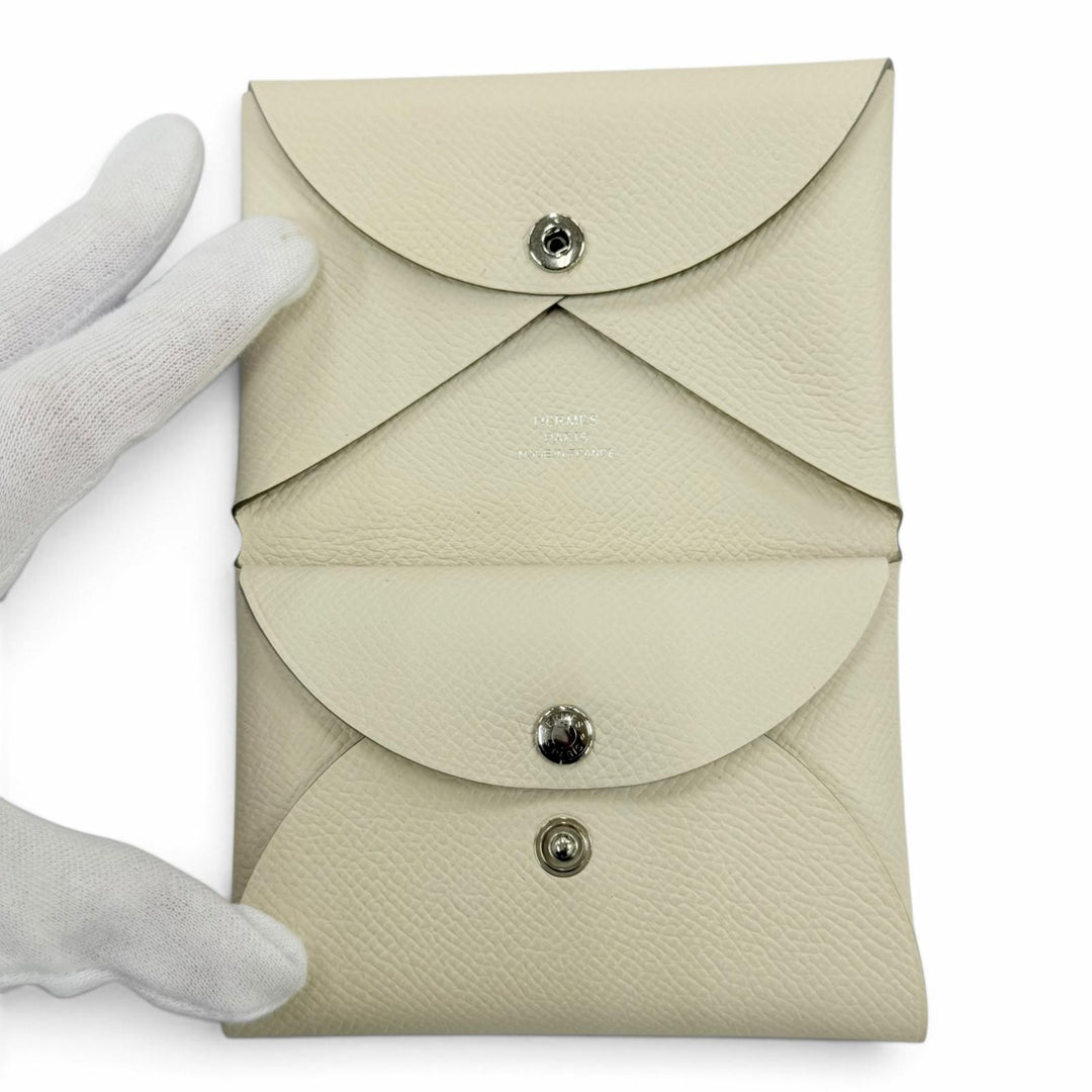 未使用品☆HERMES エルメス カルヴィ デュオ ヴォーエプソン クレ シルバー金具 二つ折り財布 W刻印 フランス製 レディース 箱付き