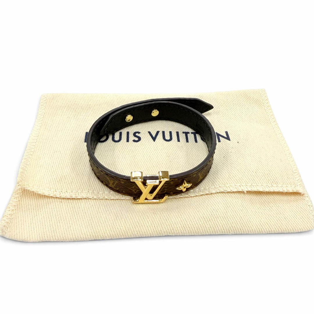 美品☆LOUIS VUITTON ルイヴィトン M8526 モノグラム ブレスレット LVアイコニック レザー ブラウン 19 スペイン製 レディース 保存袋付