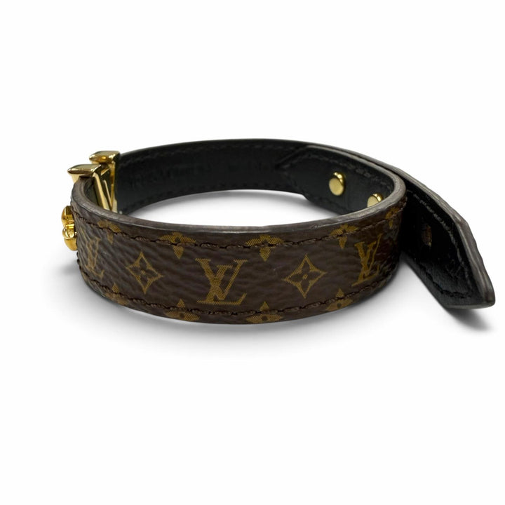 美品☆LOUIS VUITTON ルイヴィトン M8526 モノグラム ブレスレット LVアイコニック レザー ブラウン 19 スペイン製 レディース 保存袋付