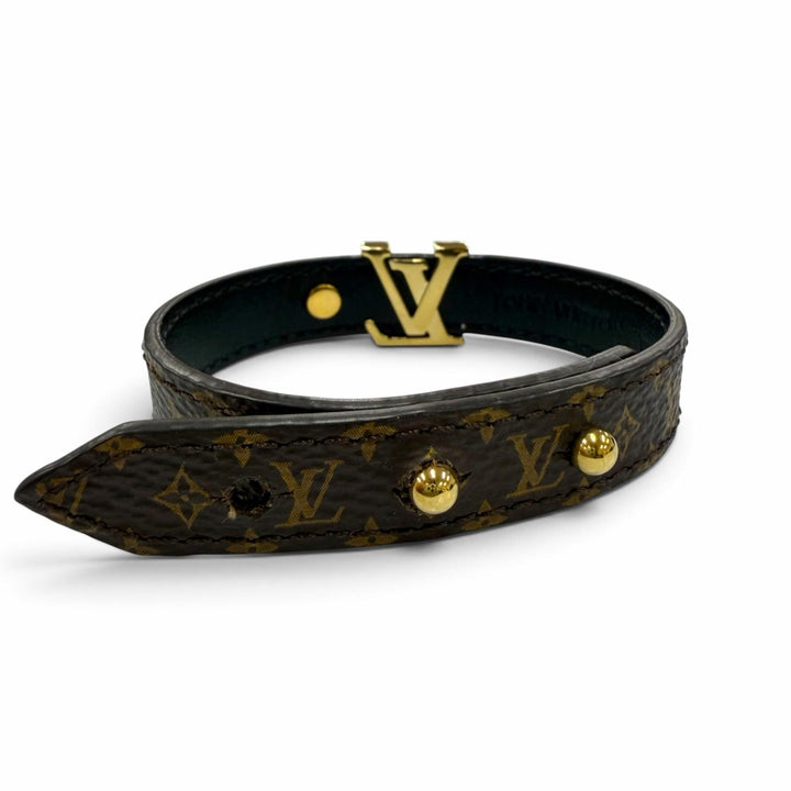 美品☆LOUIS VUITTON ルイヴィトン M8526 モノグラム ブレスレット LVアイコニック レザー ブラウン 19 スペイン製 レディース 保存袋付