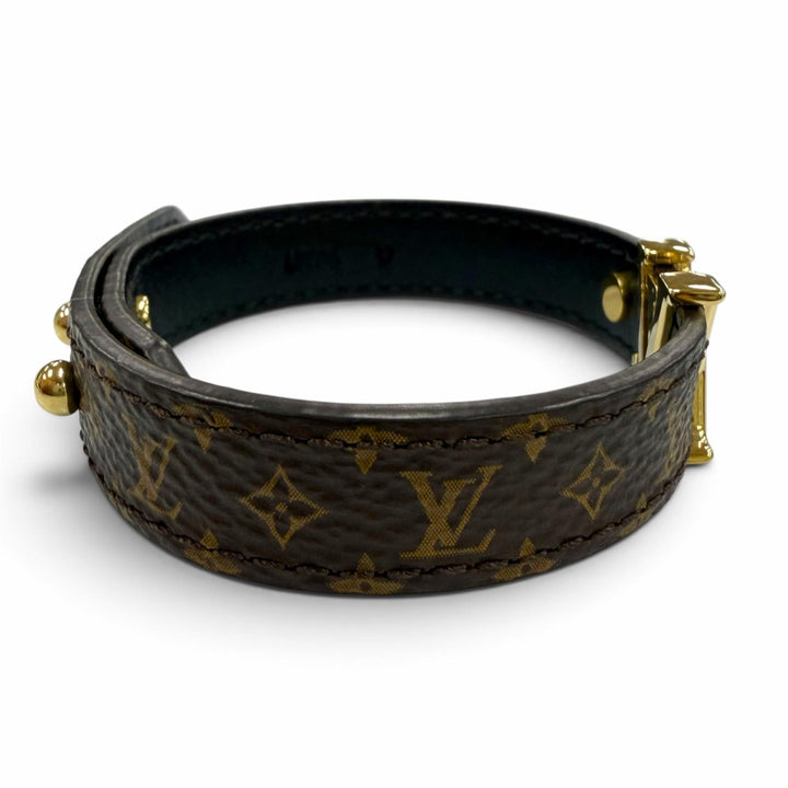 美品☆LOUIS VUITTON ルイヴィトン M8526 モノグラム ブレスレット LVアイコニック レザー ブラウン 19 スペイン製 レディース 保存袋付