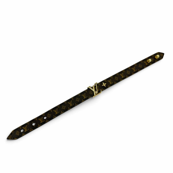 美品☆LOUIS VUITTON ルイヴィトン M8526 モノグラム ブレスレット LVアイコニック レザー ブラウン 19 スペイン製 レディース 保存袋付