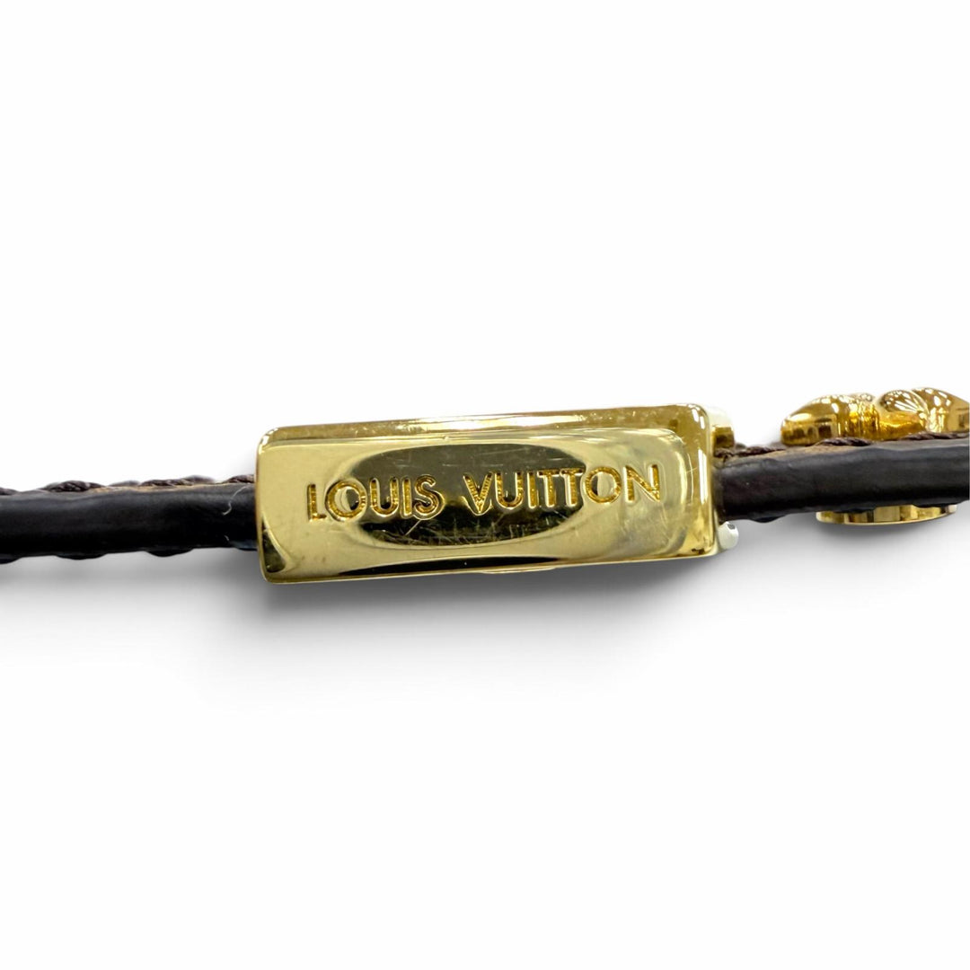 美品☆LOUIS VUITTON ルイヴィトン M8526 モノグラム ブレスレット LVアイコニック レザー ブラウン 19 スペイン製 レディース 保存袋付