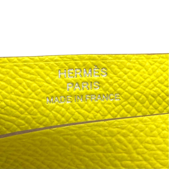 未使用品△HERMES エルメス ベアンミニ ヴォーエプソン ライム シルバー金具 コイン入れ付き 二つ折り財布 W刻印 仏製 レディース 箱付き