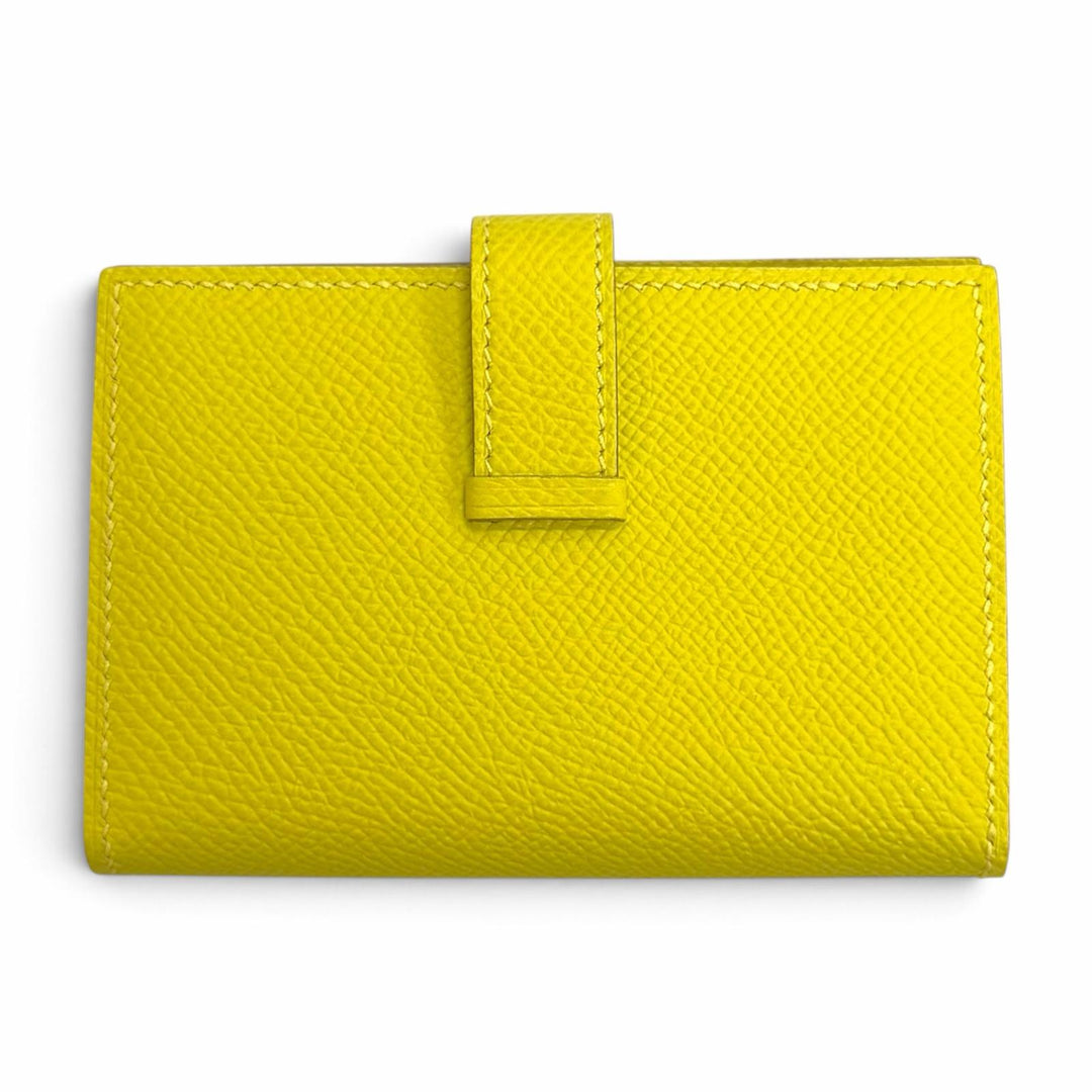 未使用品△HERMES エルメス ベアンミニ ヴォーエプソン ライム シルバー金具 コイン入れ付き 二つ折り財布 W刻印 仏製 レディース 箱付き