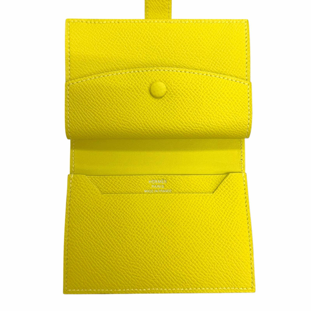 未使用品△HERMES エルメス ベアンミニ ヴォーエプソン ライム シルバー金具 コイン入れ付き 二つ折り財布 W刻印 仏製 レディース 箱付き