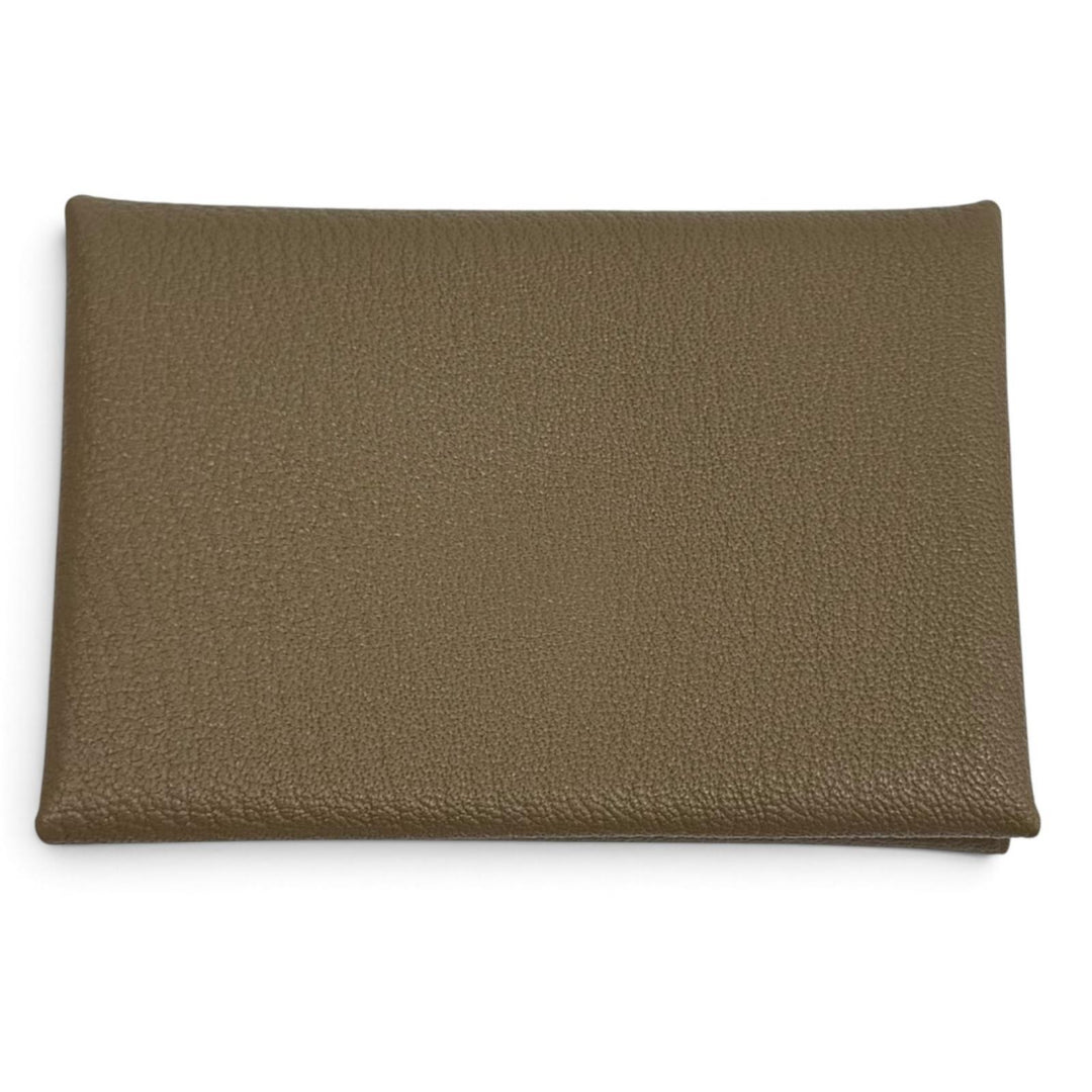 極美品★HERMES エルメス カルヴィ デュオ エトゥープ シェーブル セリエ金具 二つ折り財布 W刻印 フランス製 レディース 箱付き