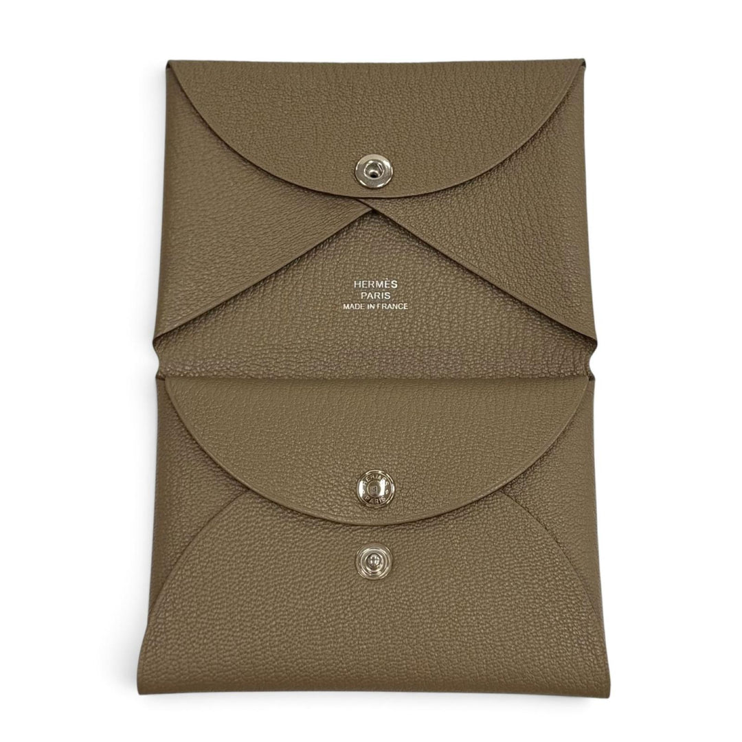 極美品★HERMES エルメス カルヴィ デュオ エトゥープ シェーブル セリエ金具 二つ折り財布 W刻印 フランス製 レディース 箱付き