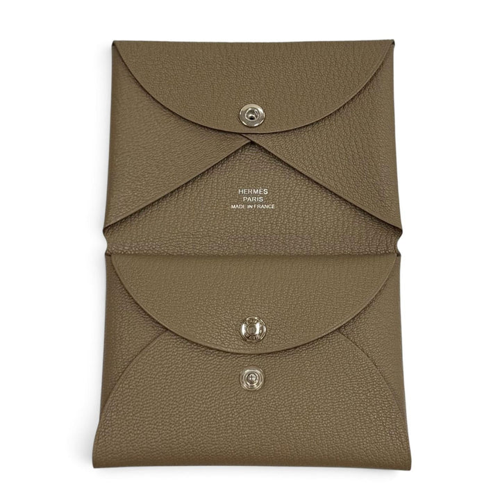 極美品★HERMES エルメス カルヴィ デュオ エトゥープ シェーブル セリエ金具 二つ折り財布 W刻印 フランス製 レディース 箱付き