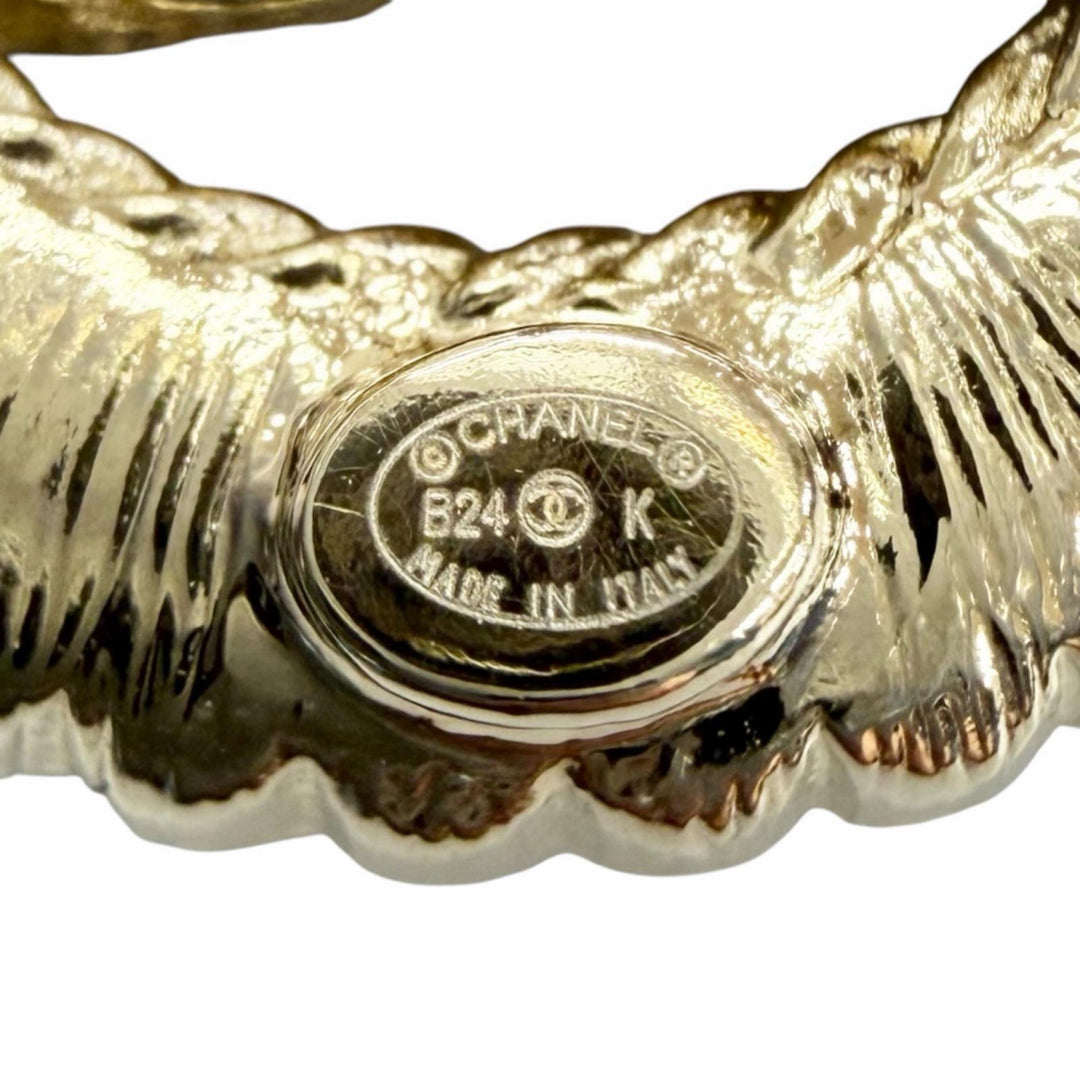 極美品△CHANEL シャネル B24K ABE646B ココマーク ラインストーン リボン ココボタン ピンバッチ ブローチ ゴールド イタリア製 箱付き