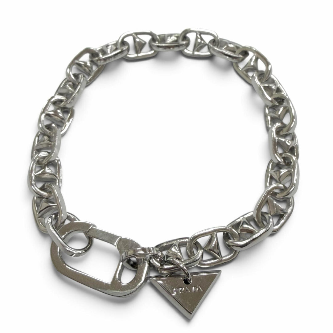 美品▼PRADA プラダ 2JB521 AG925 トライアングルチャーム チェーンブレスレット シルバー M イタリア製 重量22.2g 定価236500円 箱付き