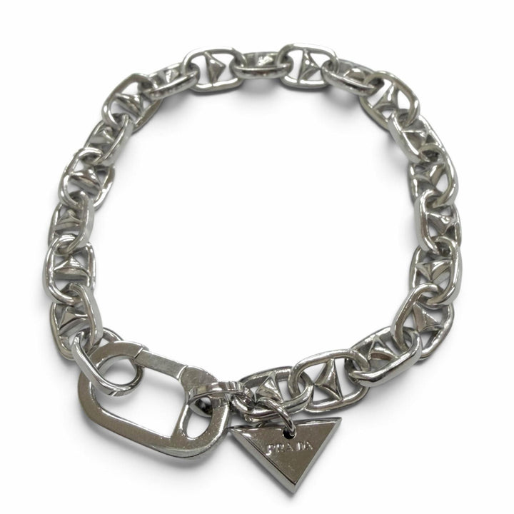 美品▼PRADA プラダ 2JB521 AG925 トライアングルチャーム チェーンブレスレット シルバー M イタリア製 重量22.2g 定価236500円 箱付き