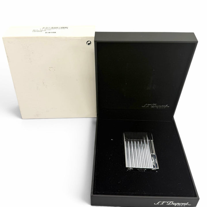 極美品□Dupont デュポン 18106 GATSBY ギャッツビー シェブロンストライプ ライター シルバー フランス製 メンズ 着火確認済み 箱付き