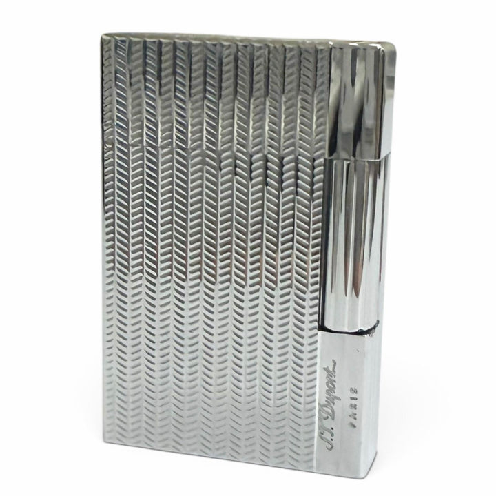 極美品□Dupont デュポン 18106 GATSBY ギャッツビー シェブロンストライプ ライター シルバー フランス製 メンズ 着火確認済み 箱付き
