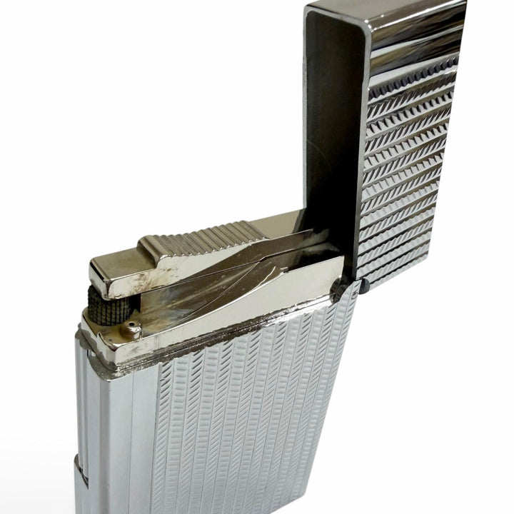 極美品□Dupont デュポン 18106 GATSBY ギャッツビー シェブロンストライプ ライター シルバー フランス製 メンズ 着火確認済み 箱付き