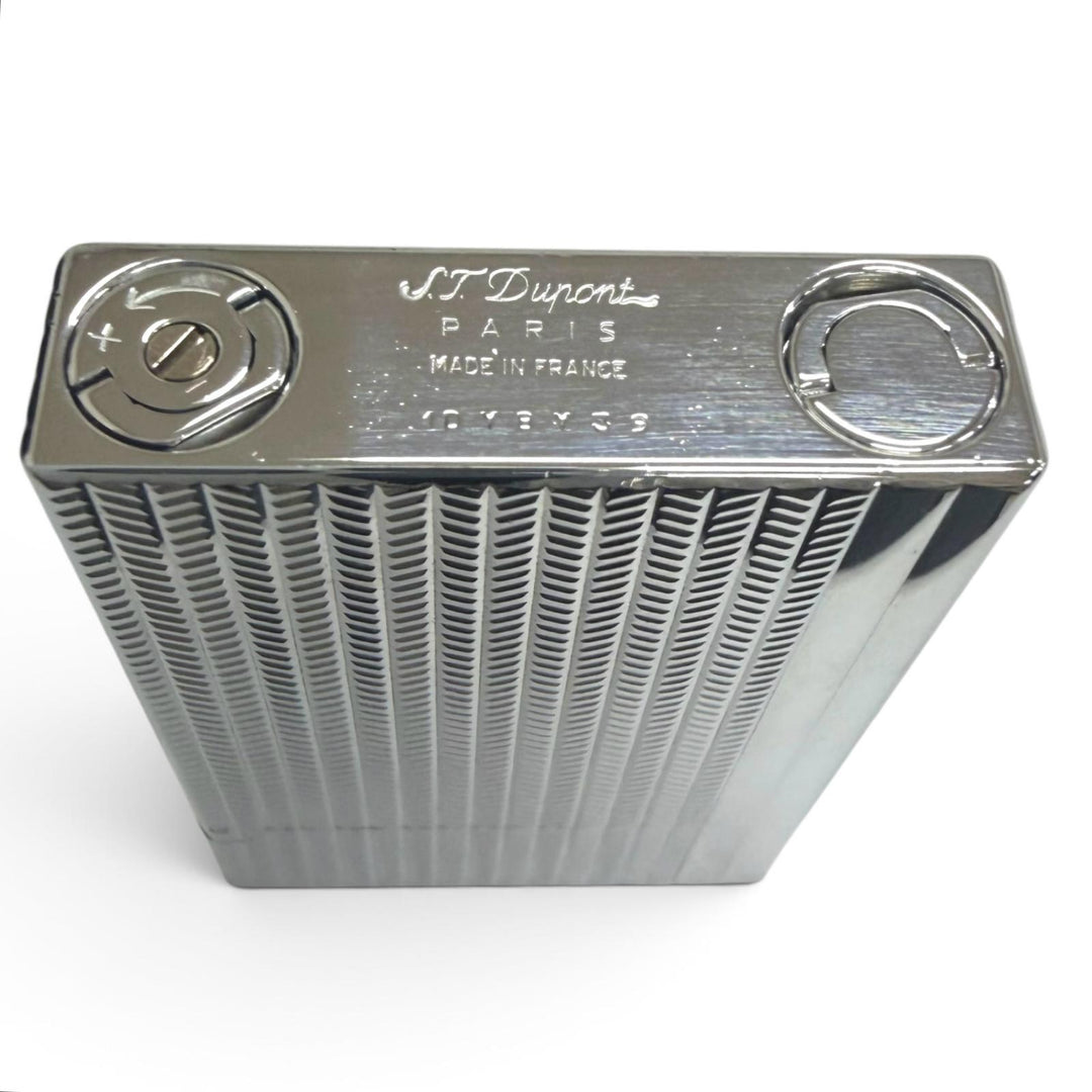 極美品□Dupont デュポン 18106 GATSBY ギャッツビー シェブロンストライプ ライター シルバー フランス製 メンズ 着火確認済み 箱付き