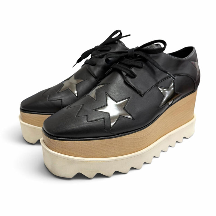 美品△Stella McCartney ステラマッカートニー 363998 ELYSE エリス プラットフォーム スター 厚底 スニーカー ブラック 36.5 イタリア製