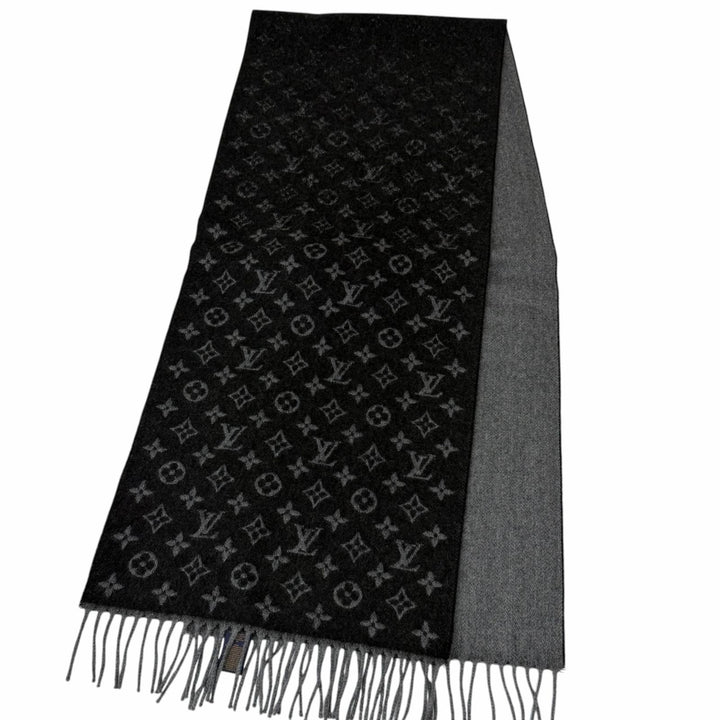 美品□LOUIS VUITTON ルイヴィトン 2022年製 M71607 モノグラム グラディエント カシミヤ ウール マフラー ノワール イタリア製 正規品