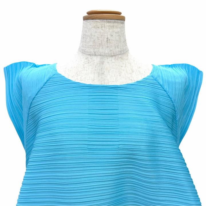 極美品△PLEATS PLEASE プリーツプリーズ イッセイミヤケ PP71-JH573 ノースリーブ バルーントップス チュニック ブルー 3 日本製 正規品