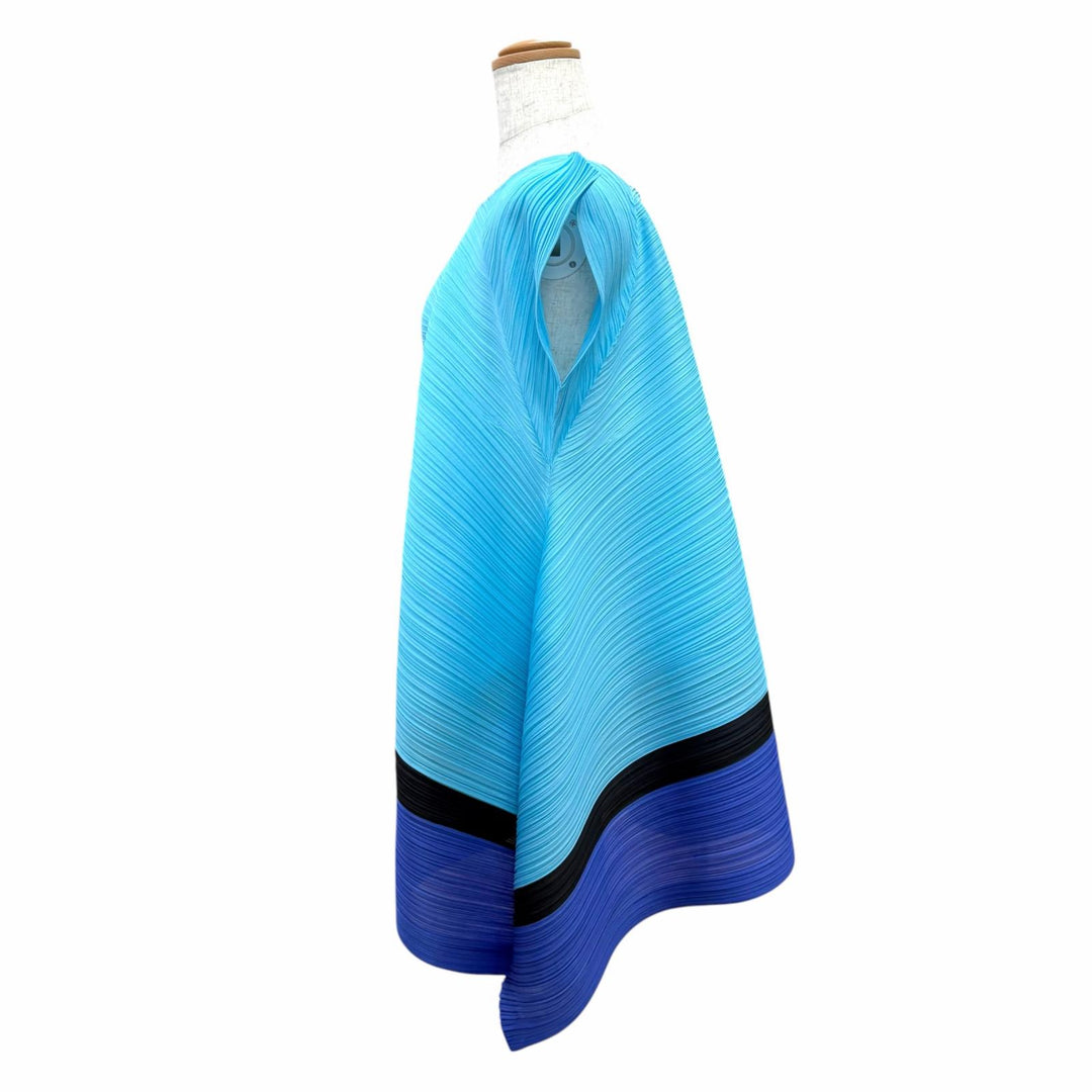 極美品△PLEATS PLEASE プリーツプリーズ イッセイミヤケ PP71-JH573 ノースリーブ バルーントップス チュニック ブルー 3 日本製 正規品