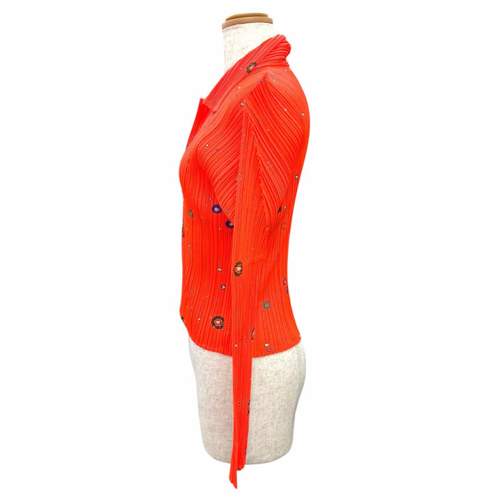 極美品△PLEATS PLEASE プリーツプリーズ イッセイミヤケ 横尾忠則 PP02-JJ101 宇宙デザイン 長袖シャツ オレンジ系 3 正規品 レディース