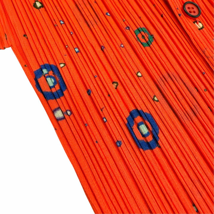 極美品△PLEATS PLEASE プリーツプリーズ イッセイミヤケ 横尾忠則 PP02-JJ101 宇宙デザイン 長袖シャツ オレンジ系 3 正規品 レディース