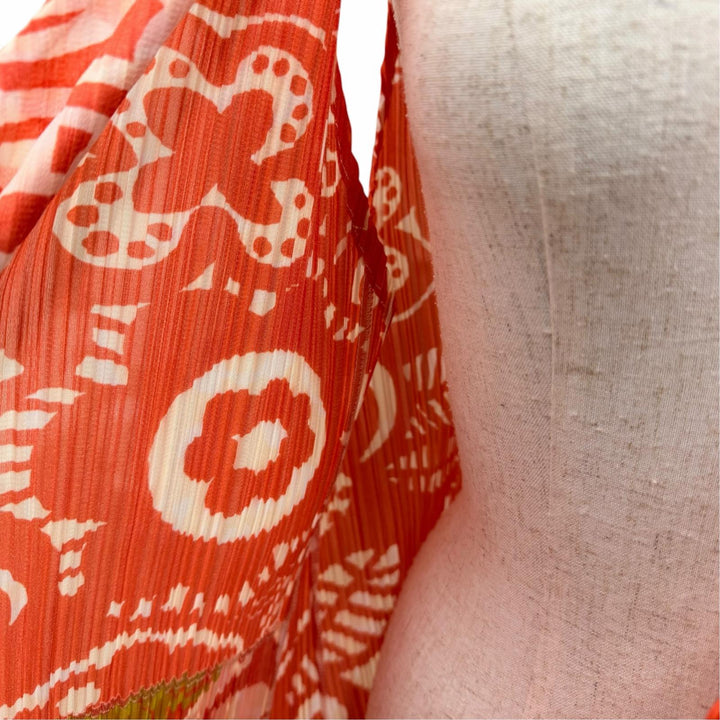 極美品☆PLEATS PLEASE プリーツプリーズ イッセイミヤケ PP81-JE722 総柄デザイン ロング丈 ベスト オレンジ系 4 正規品 レディース
