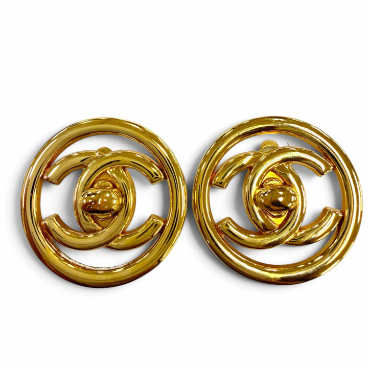 美品☆CHANEL シャネル ヴィンテージ 97P メタル ココマーク ラウンド イヤリング アクセサリー ゴールド フランス製 レディース 箱付き