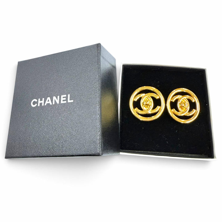 美品☆CHANEL シャネル ヴィンテージ 97P メタル ココマーク ラウンド イヤリング アクセサリー ゴールド フランス製 レディース 箱付き