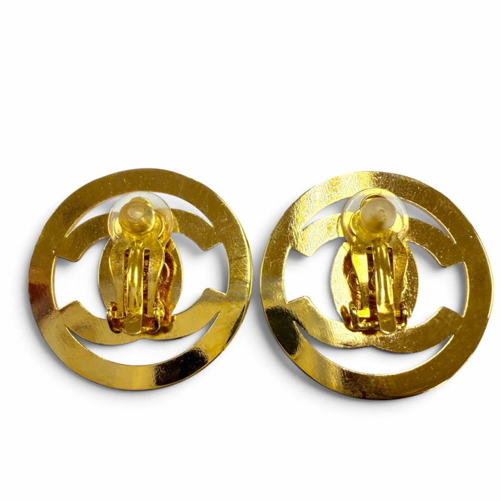 美品☆CHANEL シャネル ヴィンテージ 97P メタル ココマーク ラウンド イヤリング アクセサリー ゴールド フランス製 レディース 箱付き