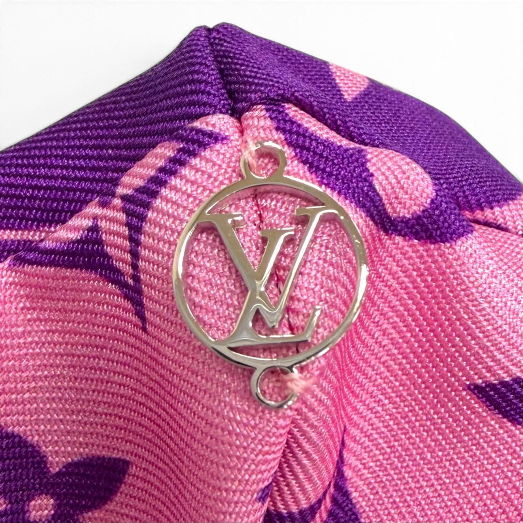 極美品△LOUIS VUITTON ルイヴィトン MP3098 シルク100% LVサークル モノグラム シュシュ 2点セット ヘアアクセサリー シルバー金具 伊製