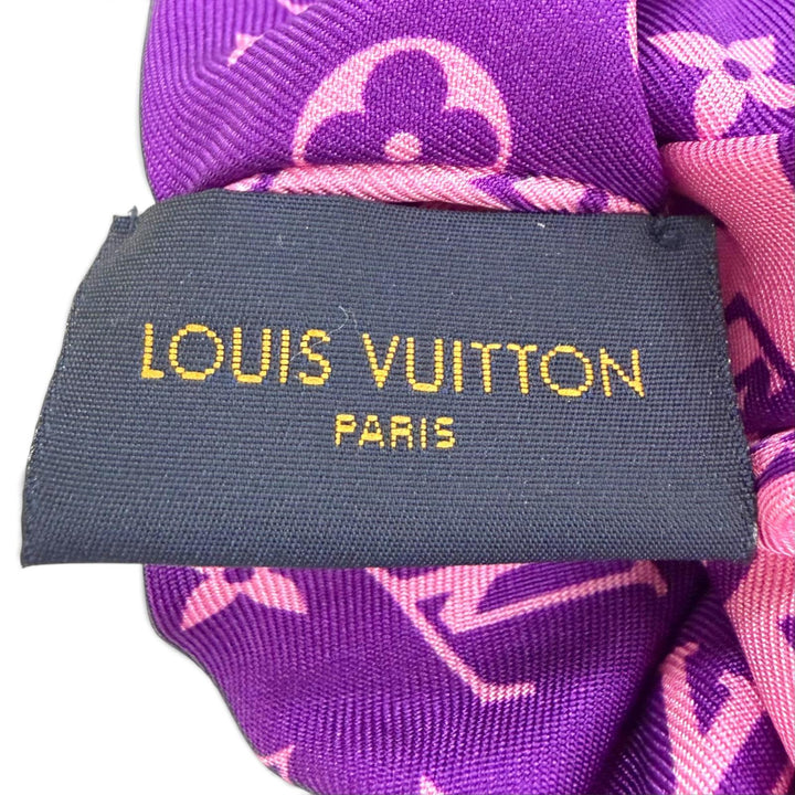 極美品△LOUIS VUITTON ルイヴィトン MP3098 シルク100% LVサークル モノグラム シュシュ 2点セット ヘアアクセサリー シルバー金具 伊製